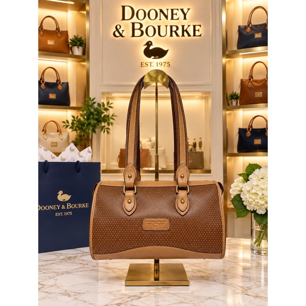 Dooney & Bourke Vintage Perforated Leather Shoulder Bag Brown Tan Made in USA